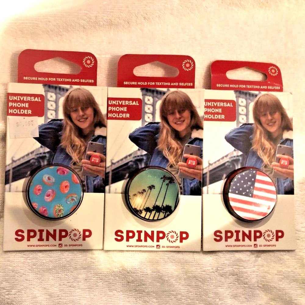 3 SPIN POP UNIVERSAL PHONE HOLDER Grip Mount Kickstand NEW